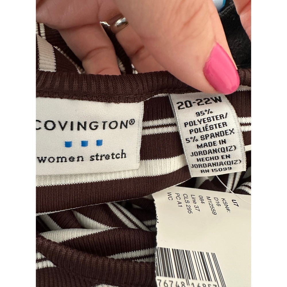 Covington Tank Top Women 20-22W Brown Striped Ribbed Stretch Casual Preppy Earth - Picture 4 of 7